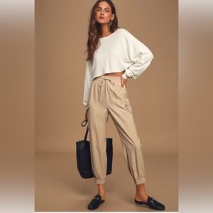 Lulus The Bottom Line Beige Cargo Joggers